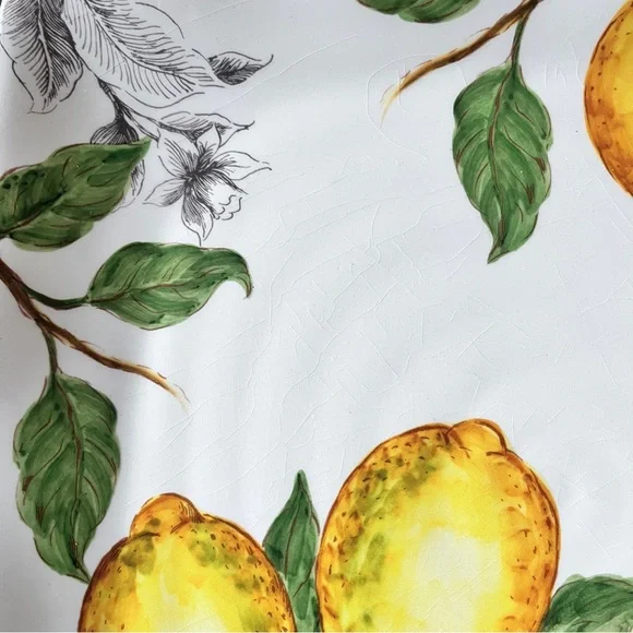 Maxcera Sketch Lemon Shabby Chic Dinner Desert Appetizer Square Plates Set of 4 - Picture 9 of 15